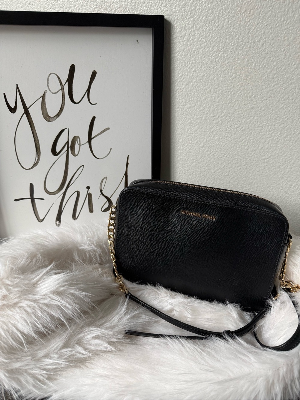 Michael Kors Black & Gold Saffiano Leather Crossbody